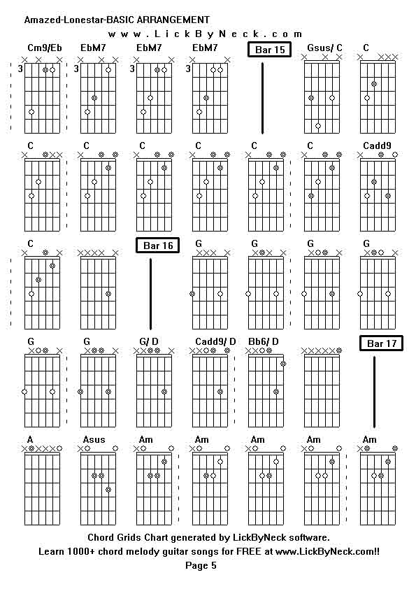 Chord Grids Chart of chord melody fingerstyle guitar song-Amazed-Lonestar-BASIC ARRANGEMENT,generated by LickByNeck software.